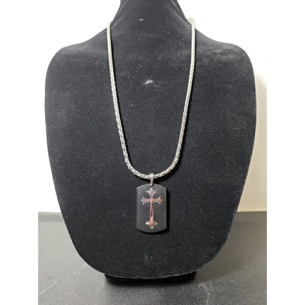 Necklace and Dog Tag Style Cross Pendant